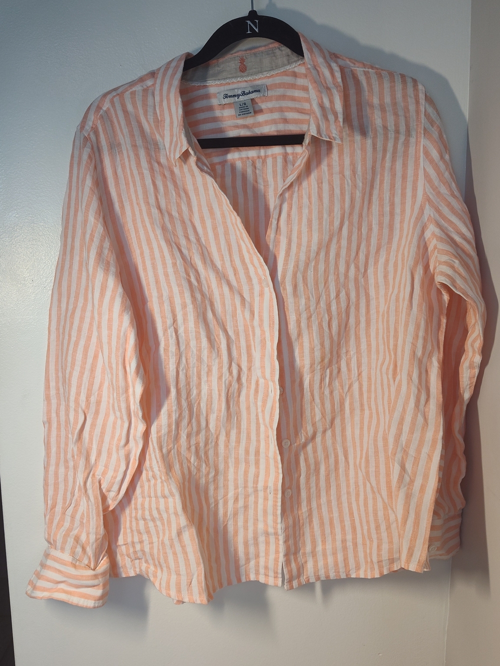 Tommy Bahama Peach & White Striped Linen Button-Up #500